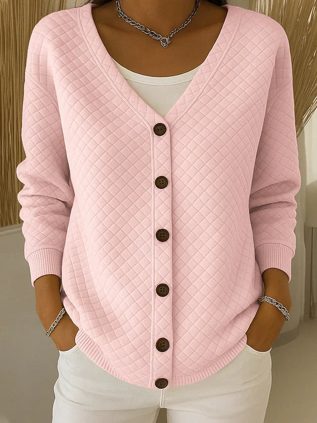 Pink diamond textured button cardigan with a V neckline