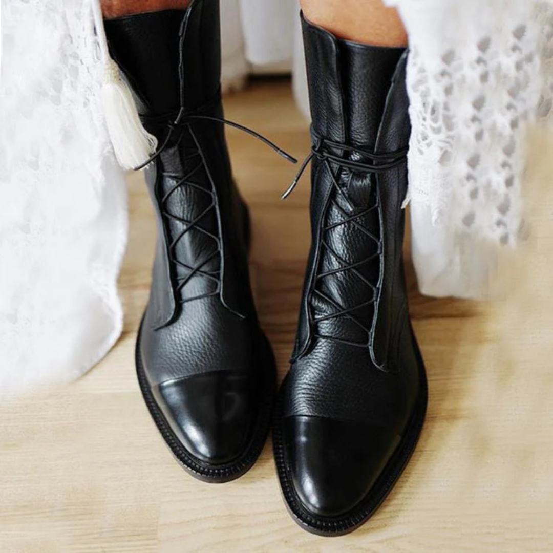 Toe Cap Lace-Up Ankle Boots