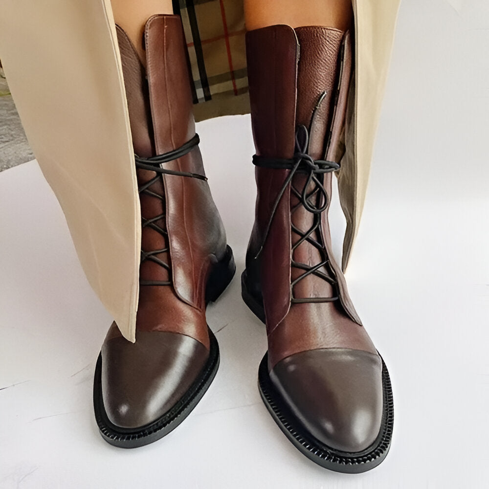 Toe Cap Lace-Up Ankle Boots