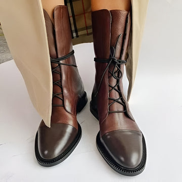 Toe Cap Lace-Up Ankle Boots
