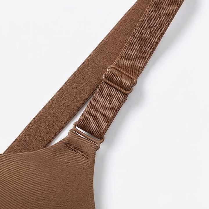 Adjustable slider on a mocha bra shoulder strap