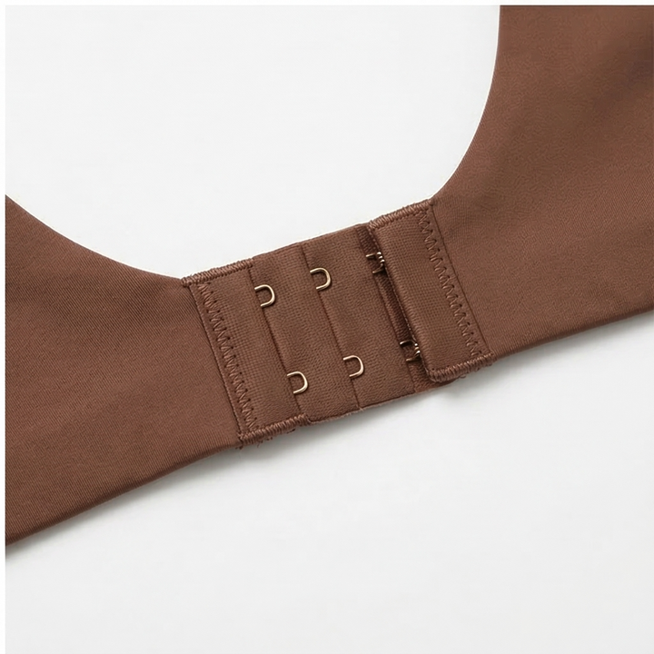 Three-row hook and eye closure on a mocha bra band