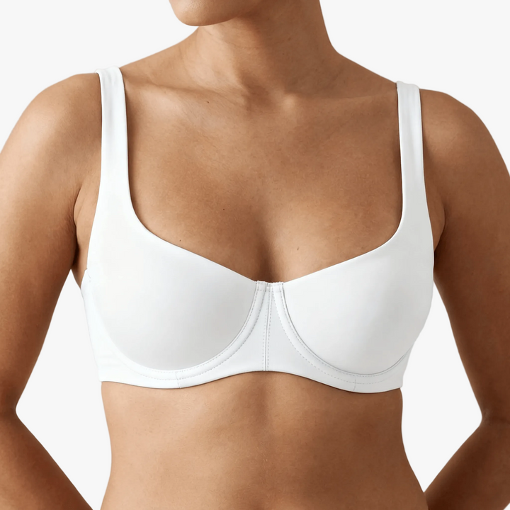 White unlined balconette bra worn on a body