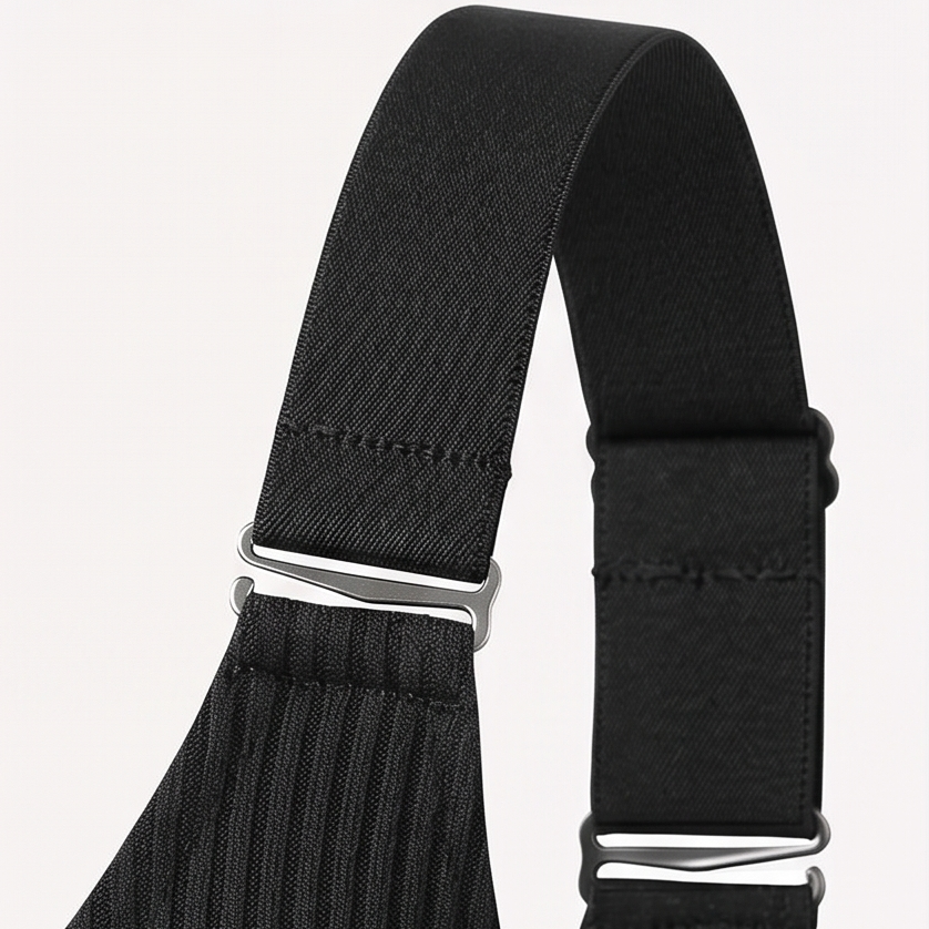 Black ribbed bra strap with a silver slider
