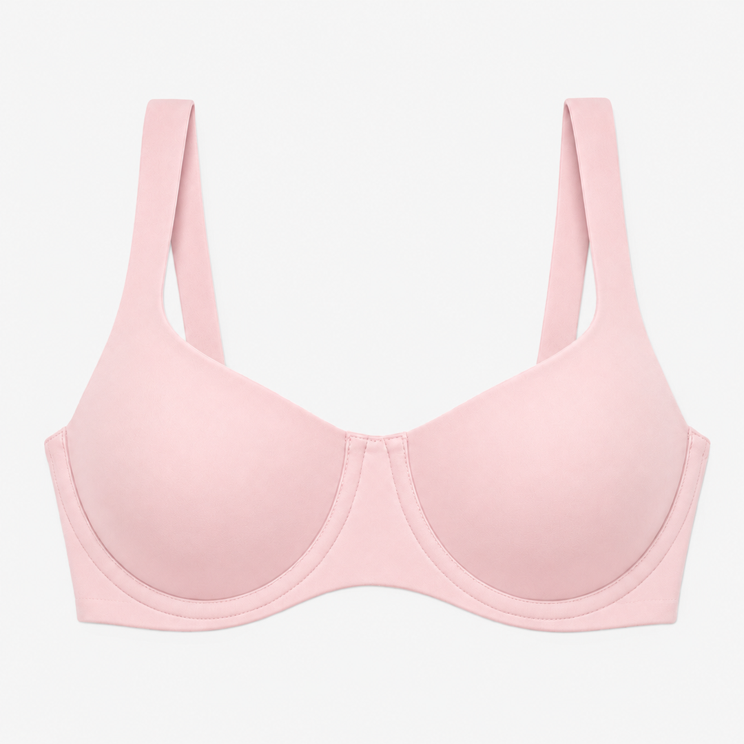 Pale pink wide-set strap balconette bra shown flat