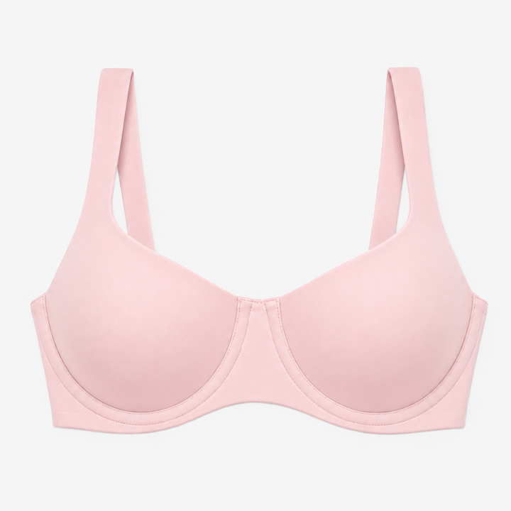Pale pink wide-set strap balconette bra shown flat