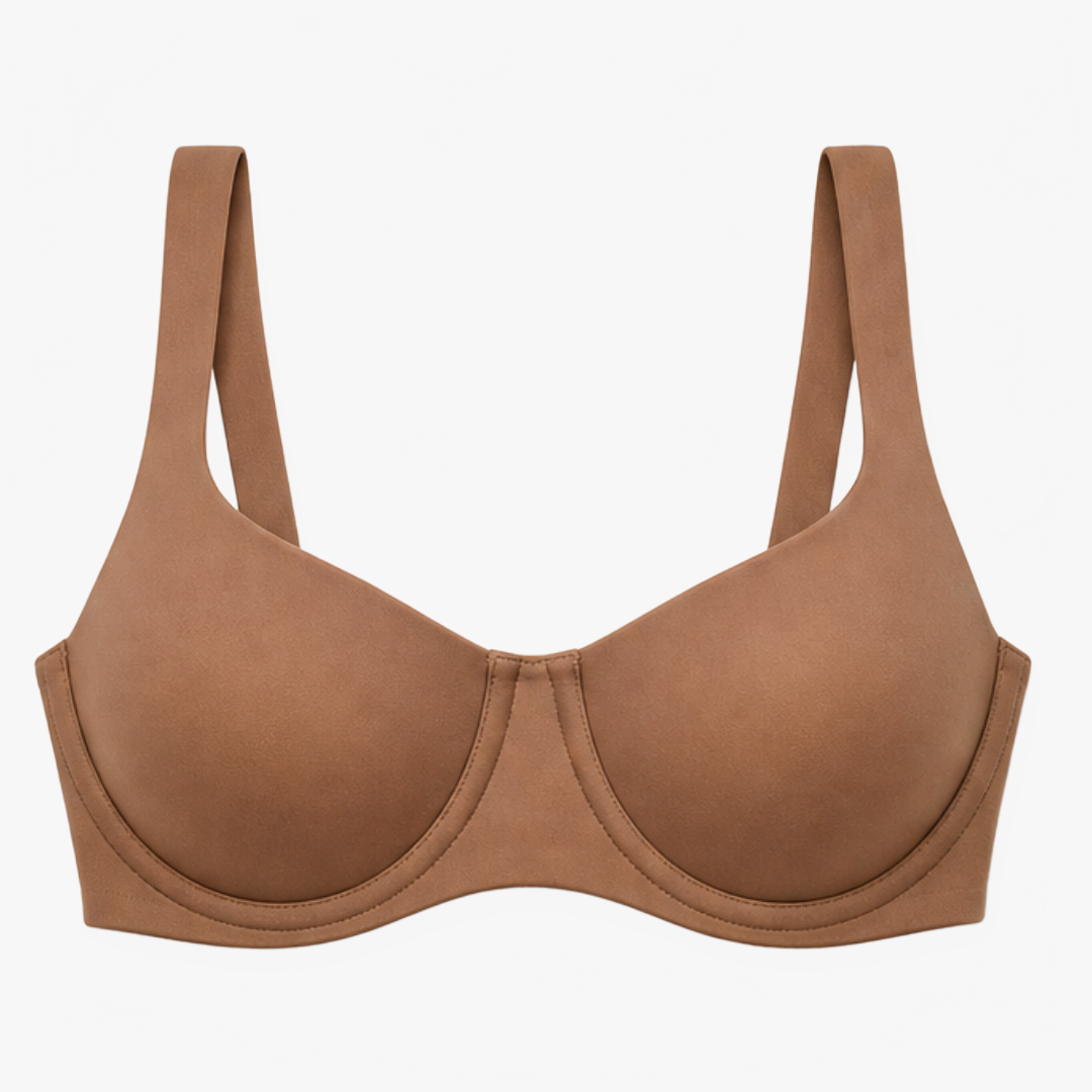 Mocha wide-set strap balconette bra shown flat