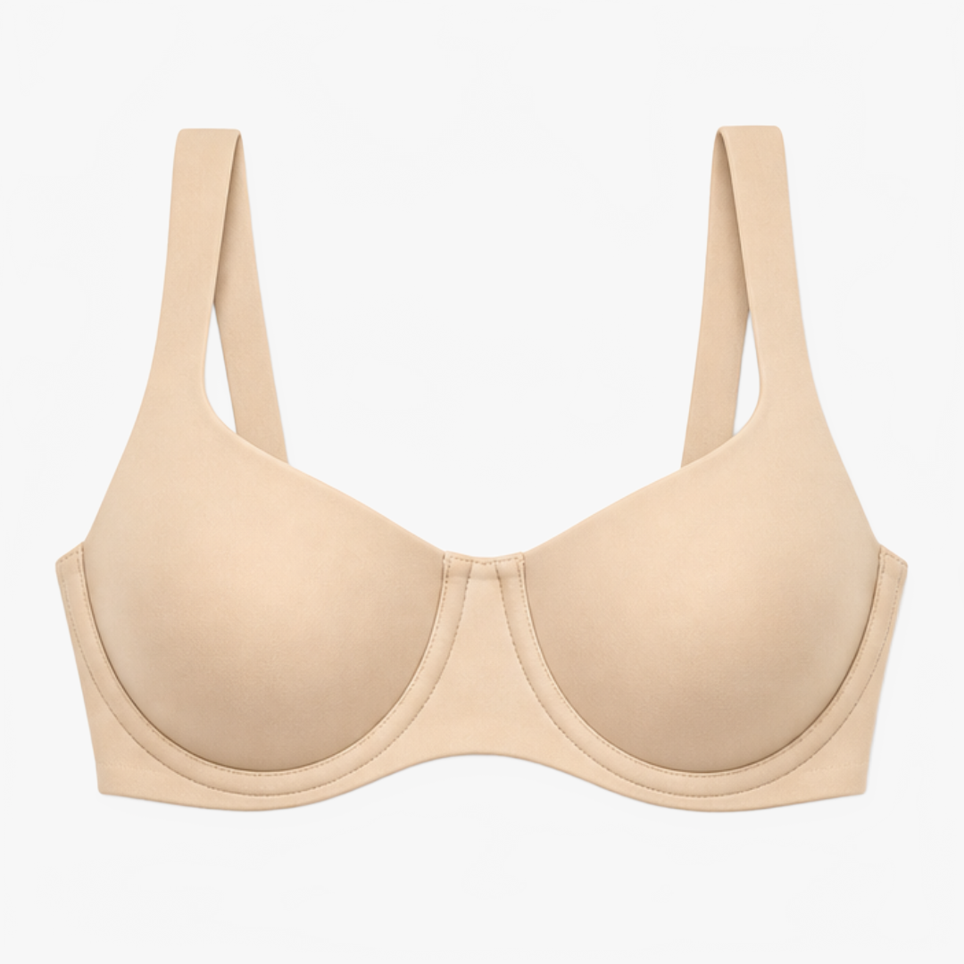 Nude wide-set strap balconette bra shown flat