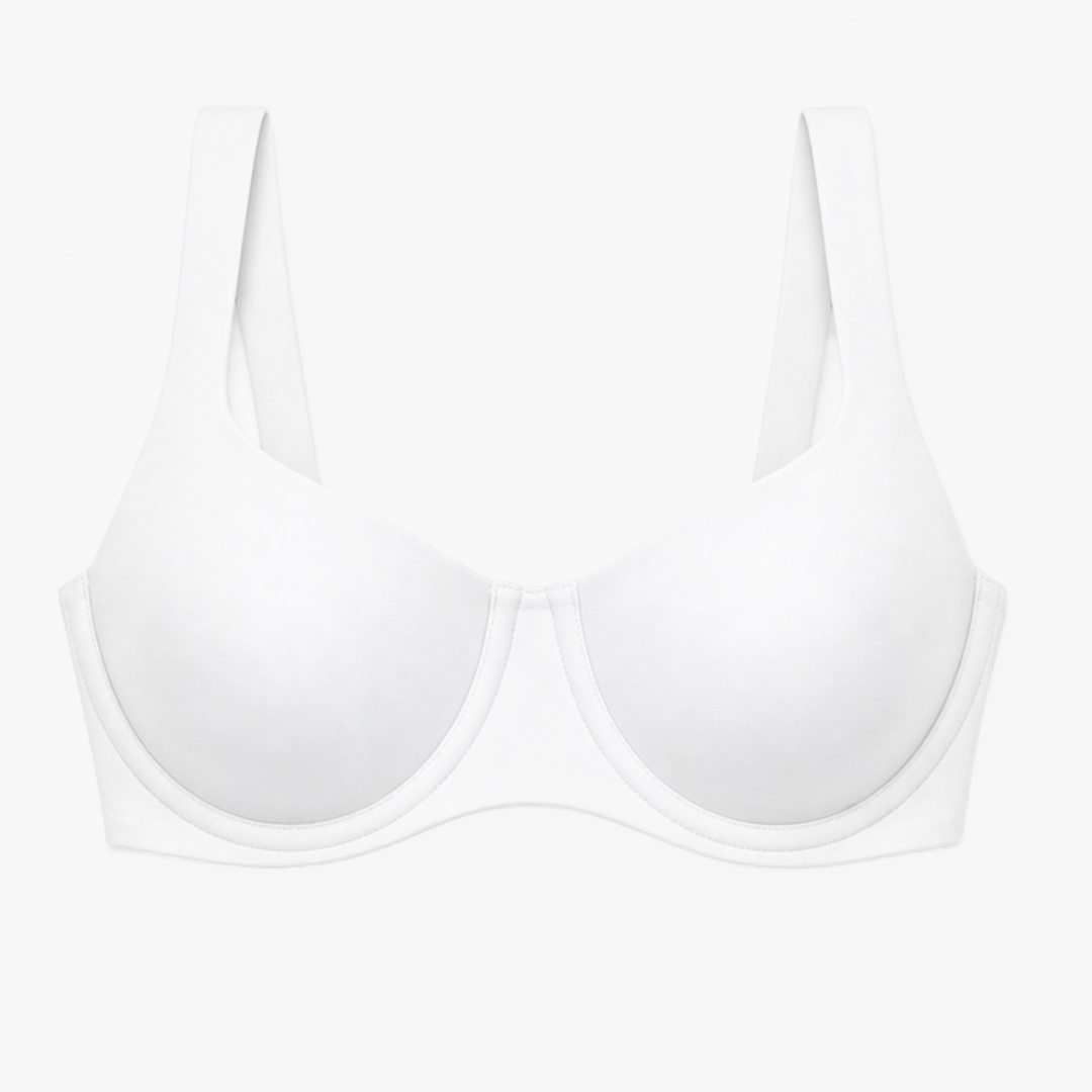 White wide-set strap balconette bra shown flat