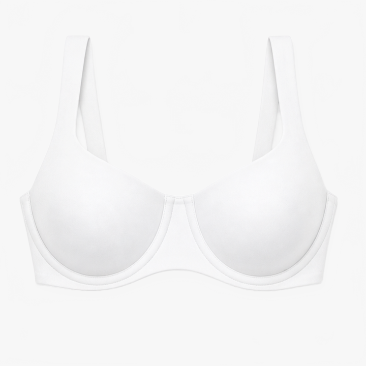 White wide-set strap balconette bra shown flat