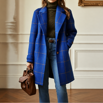 Windowpane Check Two Button Longline Coat