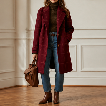 Windowpane Check Two Button Longline Coat