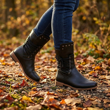 Wool Lined Studded Lace Up Boots