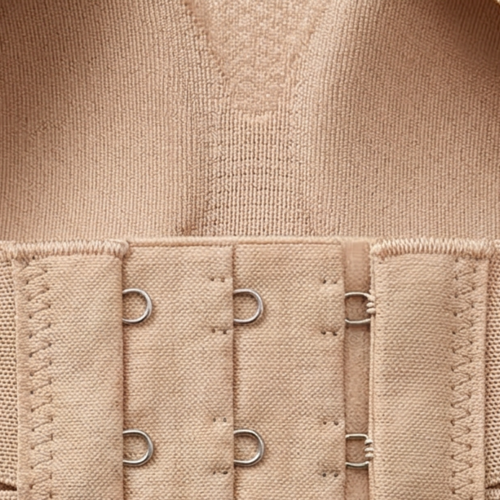 Close-up of the two-row hook and eye back closure