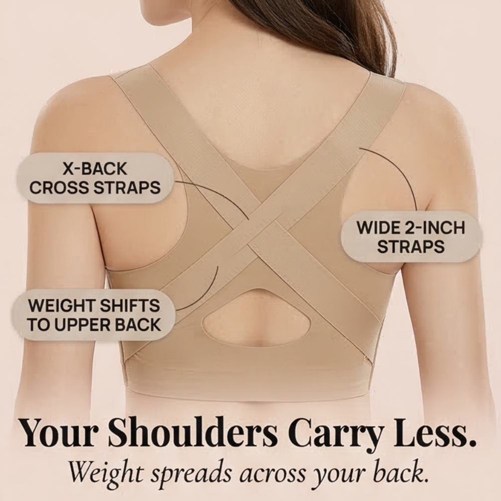 Feature panel with callouts on the X back cross straps