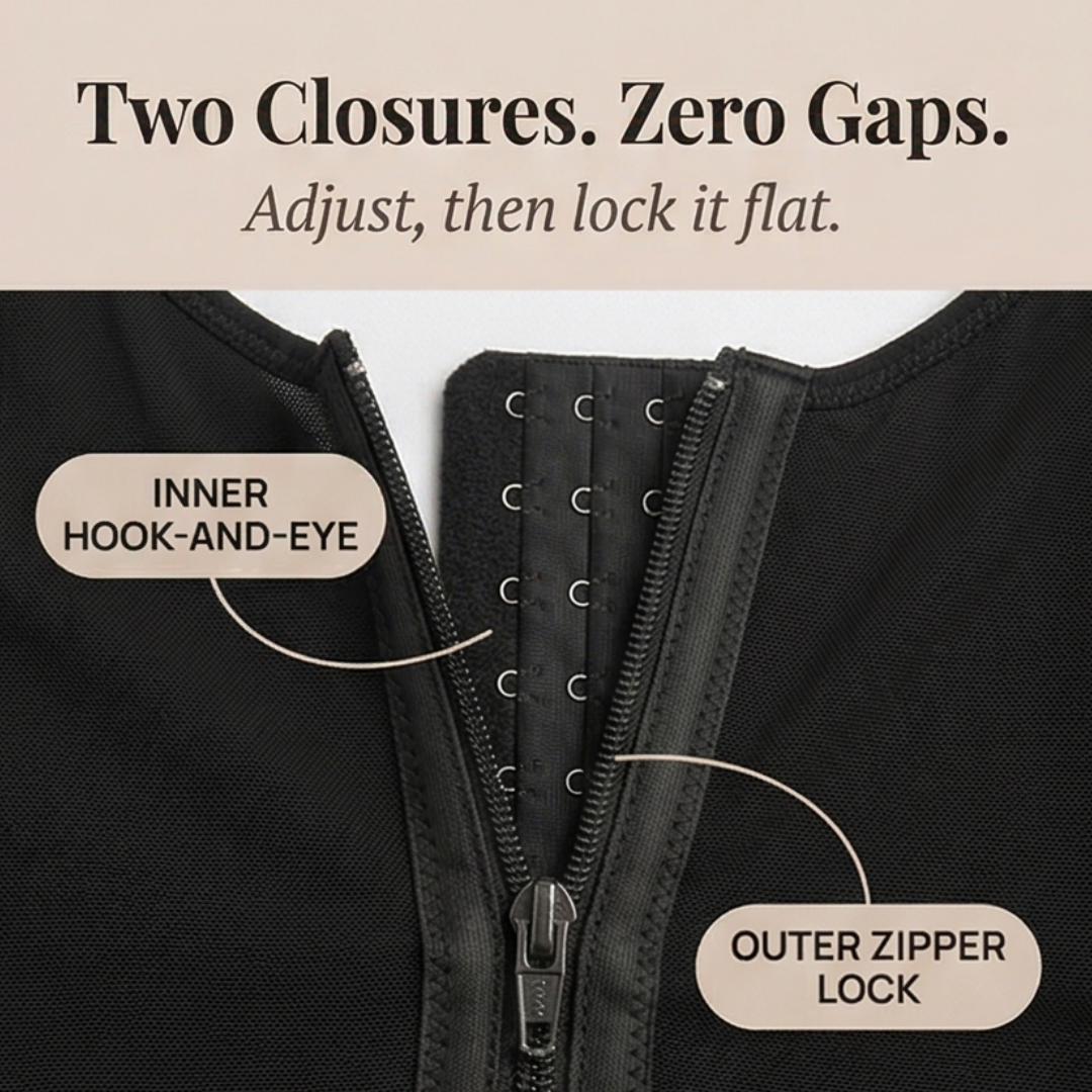 Feature panel with callouts on the inner hooks and outer zip