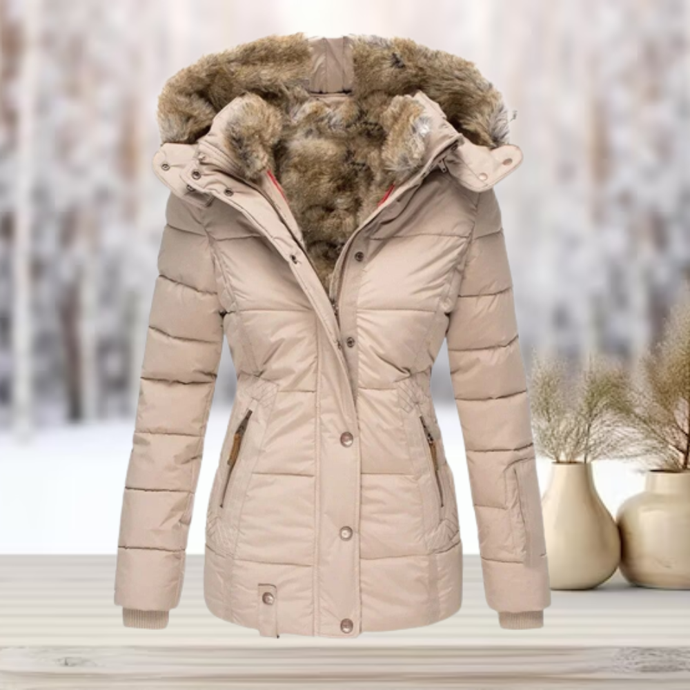 Zip-Up Winter Jacket with Detachable Faux Fur Hood