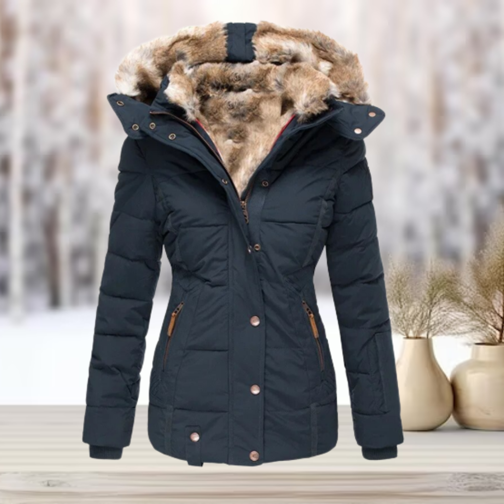 Zip-Up Winter Jacket with Detachable Faux Fur Hood