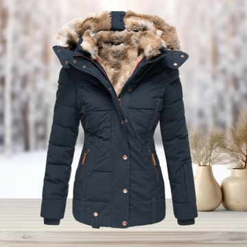 Zip-Up Winter Jacket with Detachable Faux Fur Hood