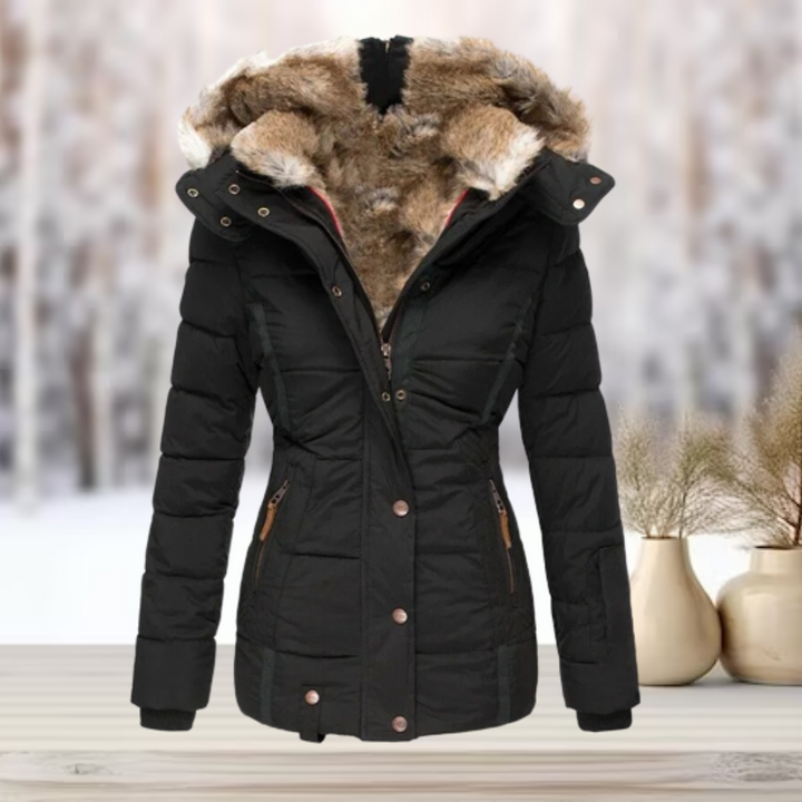 Zip-Up Winter Jacket with Detachable Faux Fur Hood