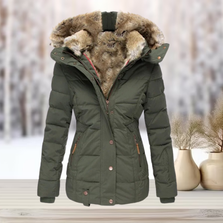 Zip-Up Winter Jacket with Detachable Faux Fur Hood