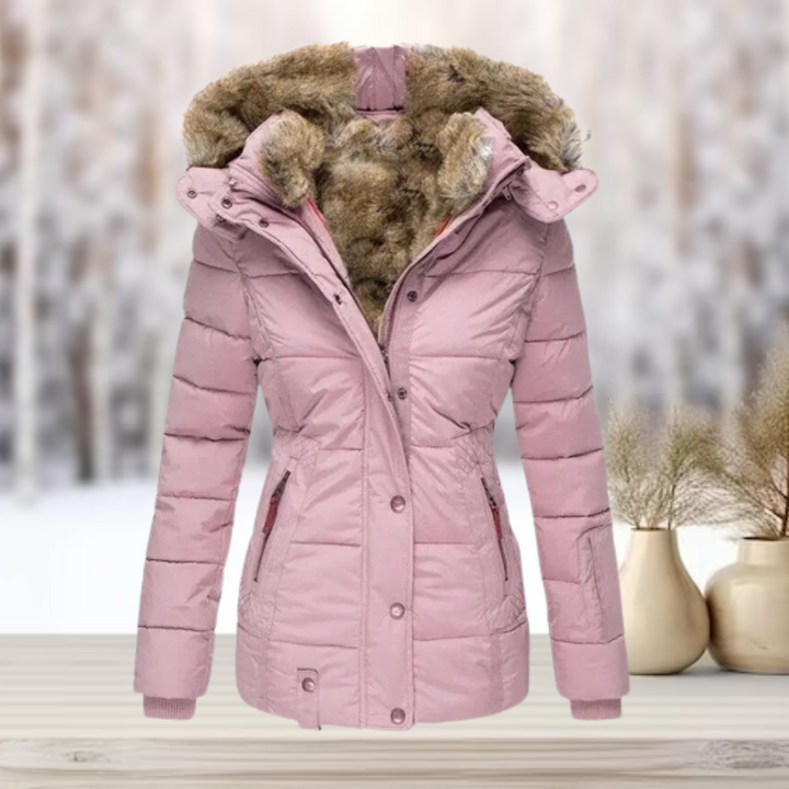 Zip-Up Winter Jacket with Detachable Faux Fur Hood