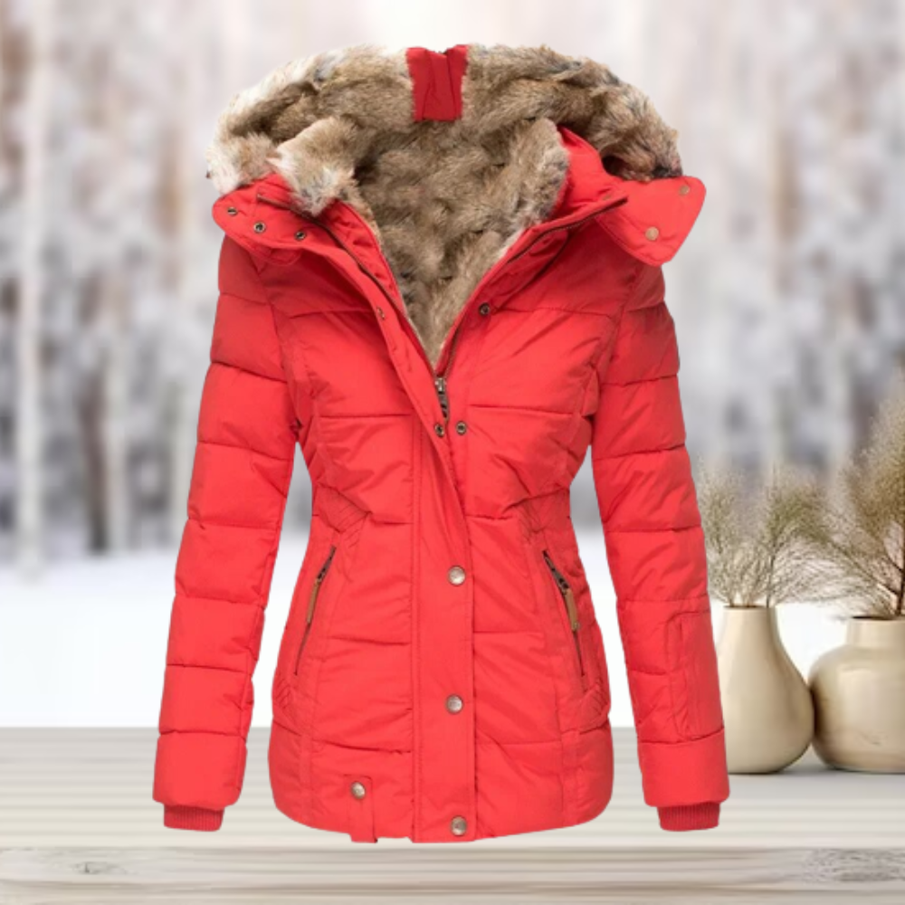 Zip-Up Winter Jacket with Detachable Faux Fur Hood