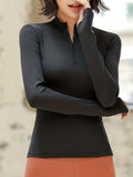 Zip Neck Sports Top in Black | Valenira
